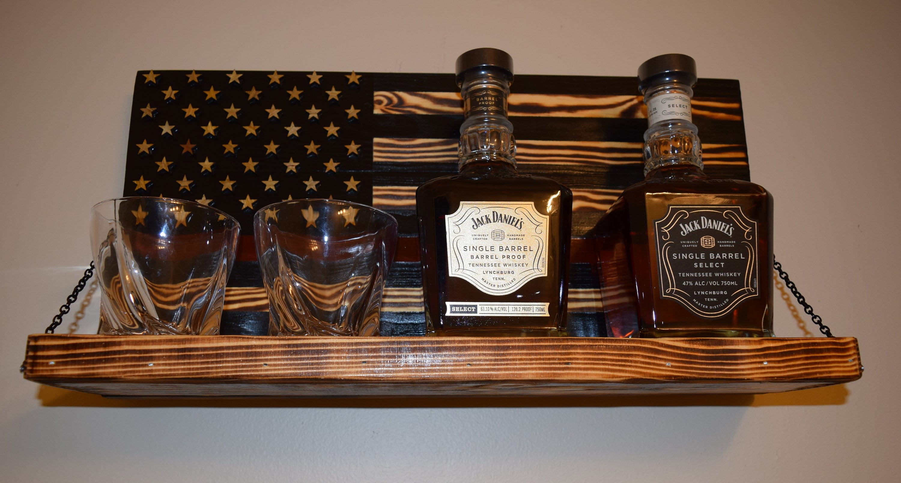 American Flag Whiskey Rack Black and Wood Burnt With Red Line, Whiskey ...