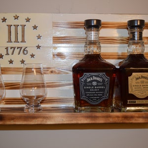 American Flag Whiskey Rack White and wood burnt, 3%, Whiskey bottle rack, American Flag Whiskey Rack, Christmas, mother&#39;s day, father&#39;s day