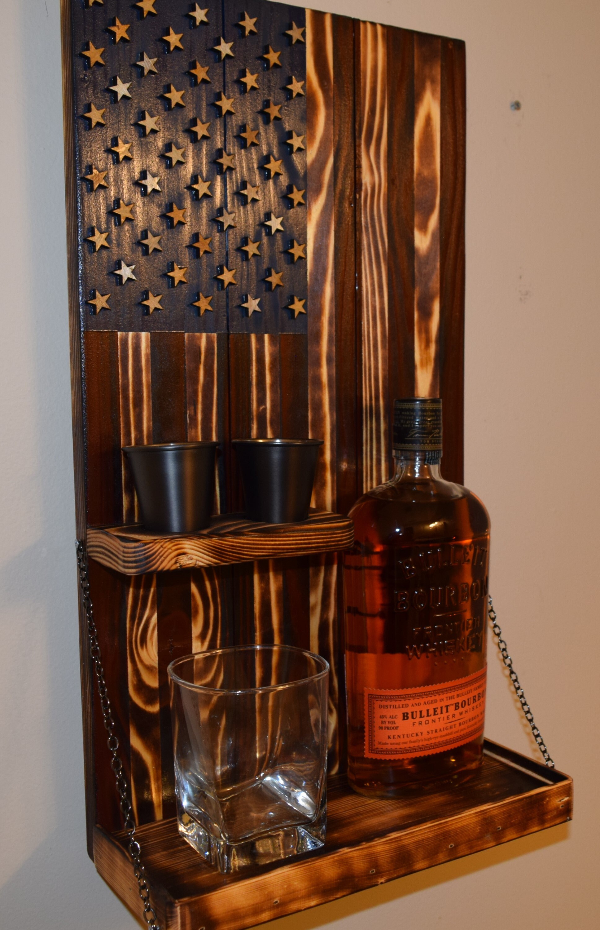 Handmade American Flag Whiskey Rack, Wood Burnt Liquor Shelf - Etsy