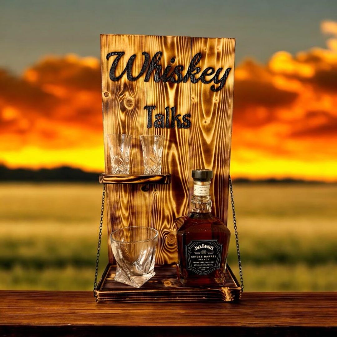 Handmade Wood Whiskey Rack, Shot Glass Shelf, 