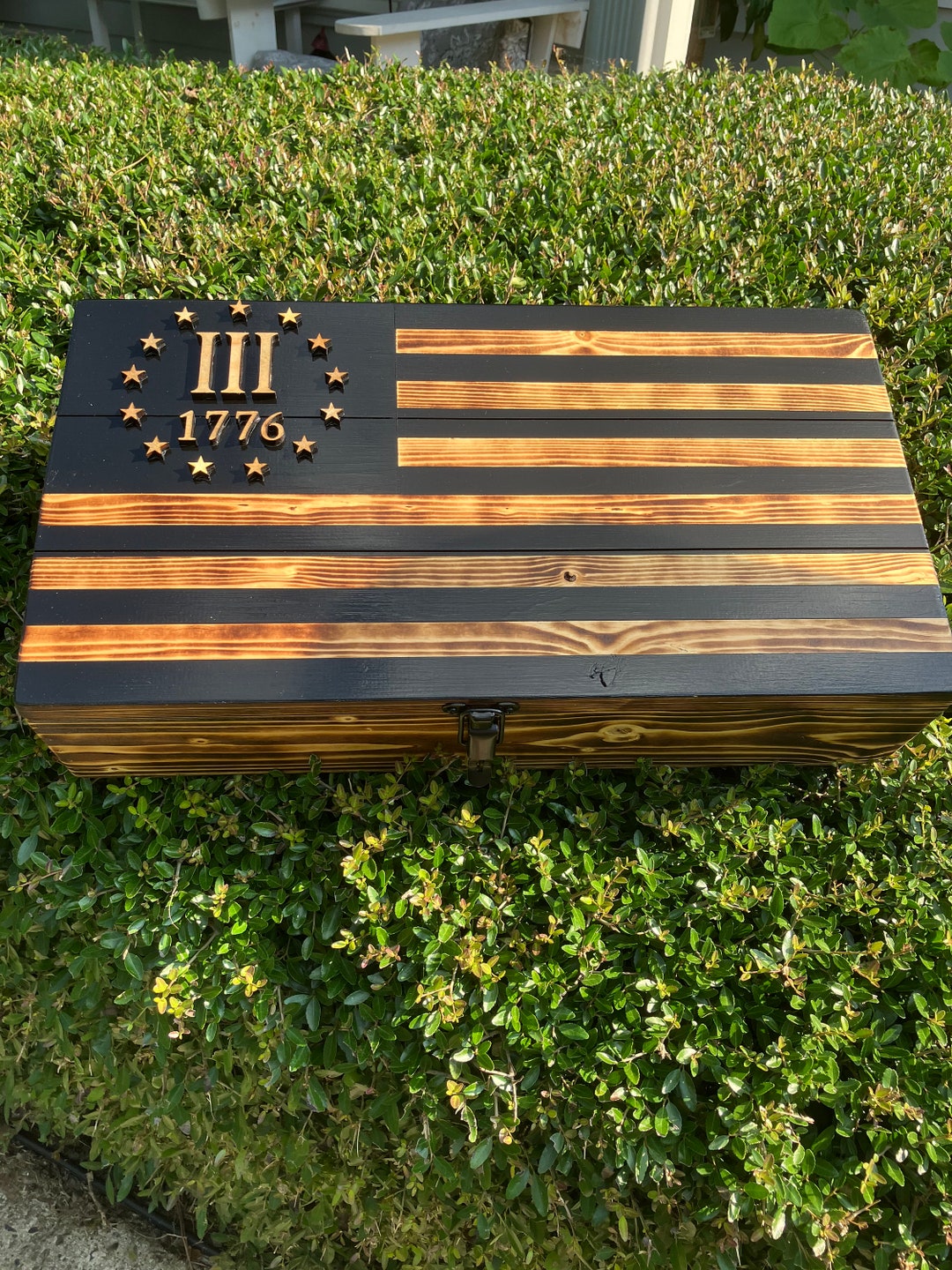 Handmade 3 American Flag Gun/keepsake Box in Black With Black Latch