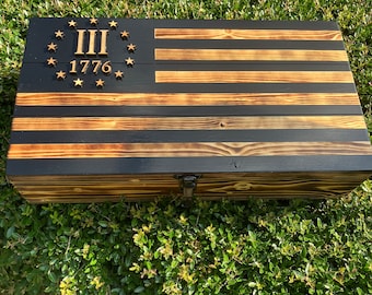 Handmade %3 American Flag gun/keepsake box in Black with black latch, III, Treasure box, Gift ideas, mother's day, father's day, Christmas