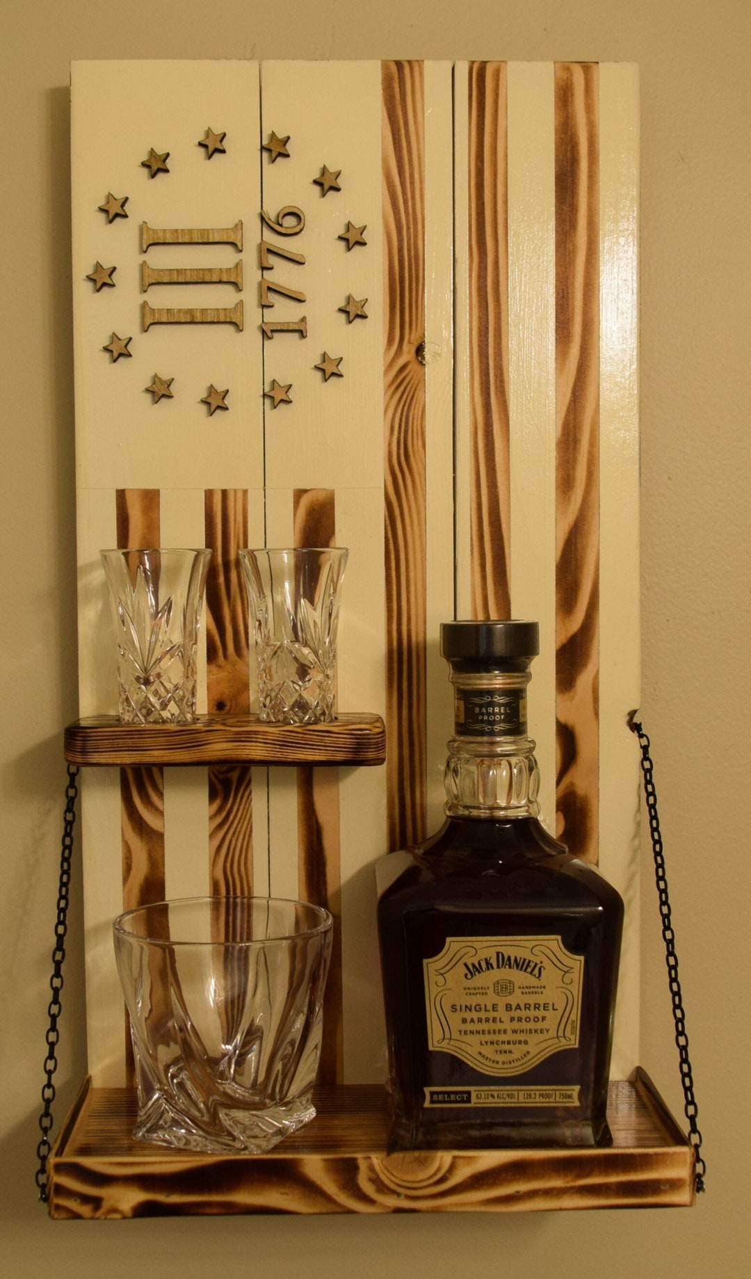 Handmade American Flag Whiskey Rack, Wood Burned 3% Design - Etsy