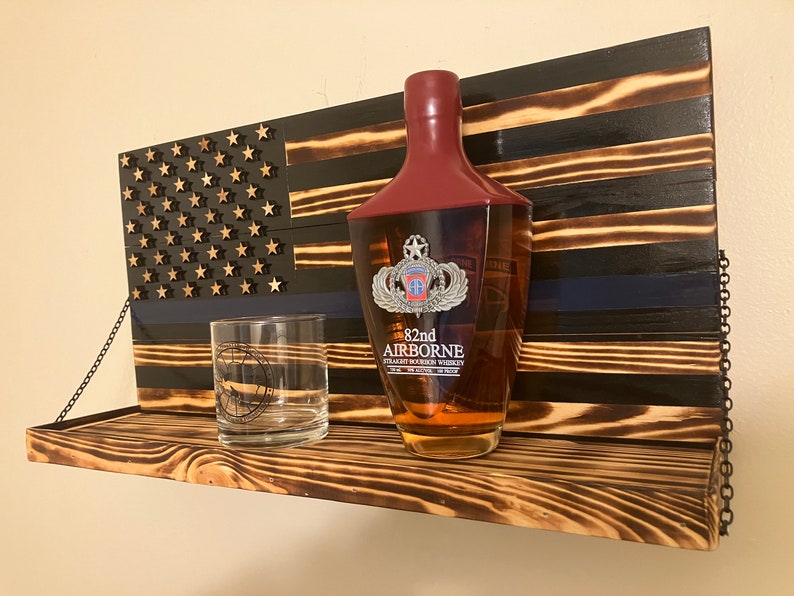 Handmade American Flag Whiskey Rack, Black Wood With Blue Line - Etsy