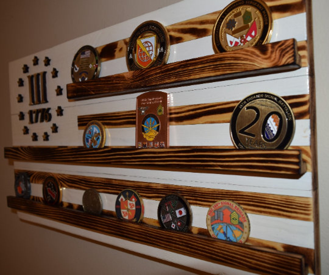 Flags Of Valor Wooden American Flag Coin Holder – Veteran-Made, Holds 40 Challenge Coins, USA-Made