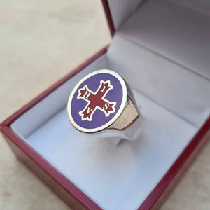 Masonic Ring - Red Cross of Constantine (925K), Perpule and Red Enamel