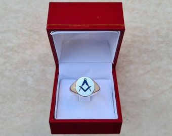 Masonic Ring - Square & Compass  (925K), Dark Blue Enamel