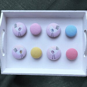 Retro Bird Fabric Button Magnet Set, Pastel Button Magnet Set, Cute Fridge Magnets, Pink Magnet Gift Set, Cute Teacher Gift, Locker Magnets