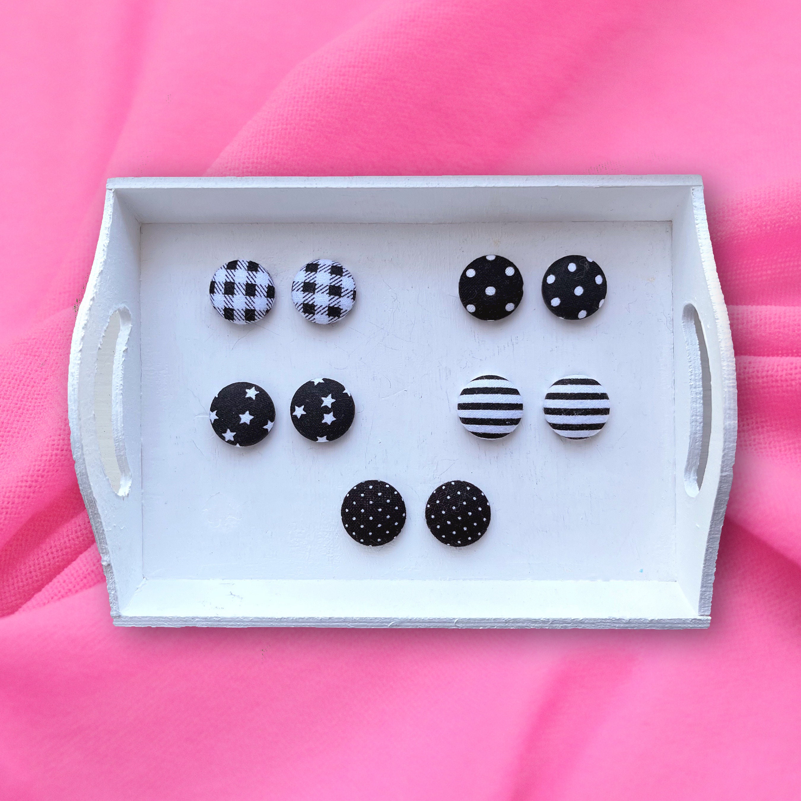 10 Fabric Cover Button Earrings DIY ten KIT Stud Stainless Steel 15mm NEW  STYLE | eBay
