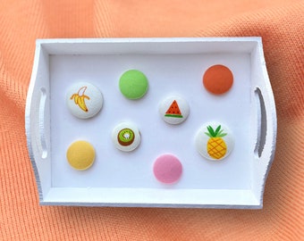 Fruit Fridge Magnet Set, Fabric Kitchen Magnets, Cute Fruit Kitchen Decor, House Warming Gift, Bright Colored Fabric Covered Button Magnets