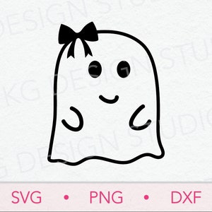 Cute Ghost with bow SVG, PNG, DXF, Halloween Cricut Cut File