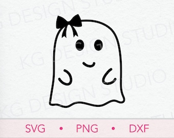 Cute Ghost with bow SVG, PNG, DXF, Halloween Cricut Cut File