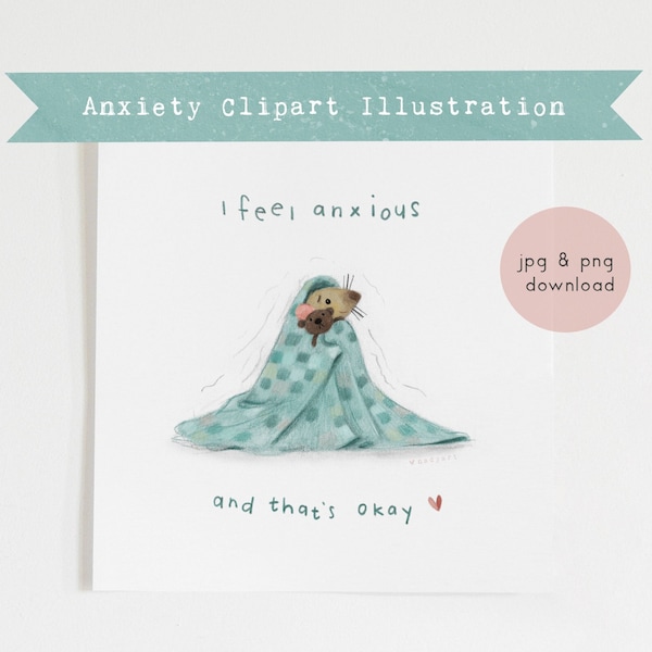 Clipart Illustration: I feel anxious and that's okay - Comforting Anxiety Illustration File - Anxiety illustration - Cute anxious rat art