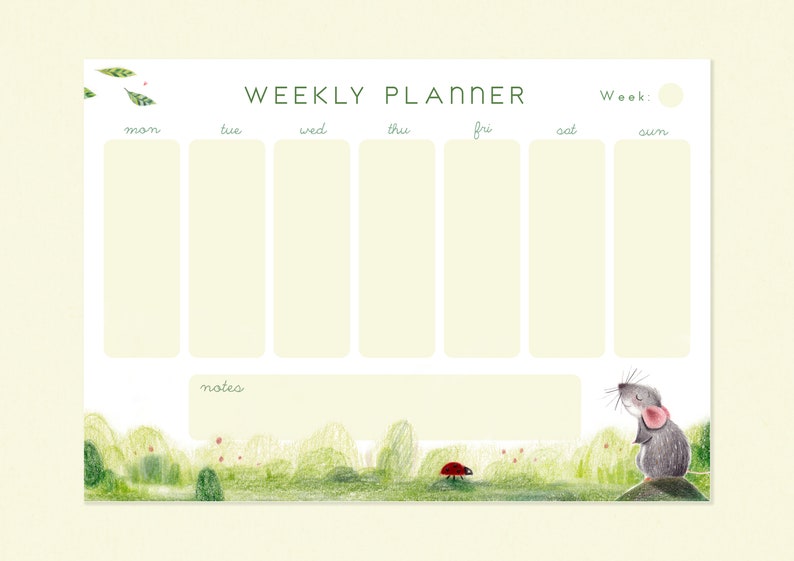 Cute Weekly Planner Printable Undated Green Horizontal Planner Spread ...