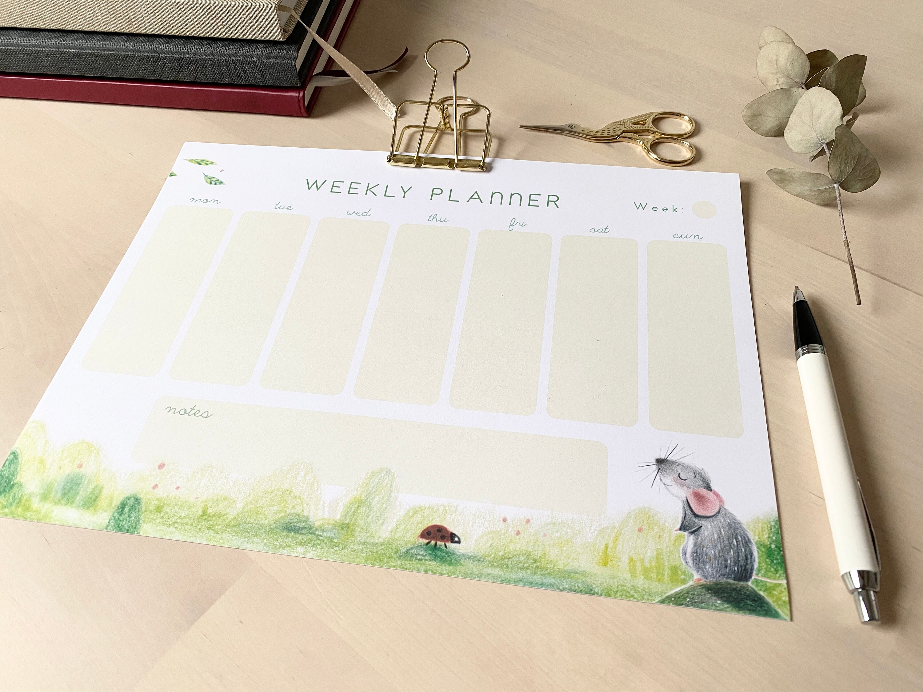 Cute Weekly Planner Printable Undated Green Horizontal Planner Spread ...