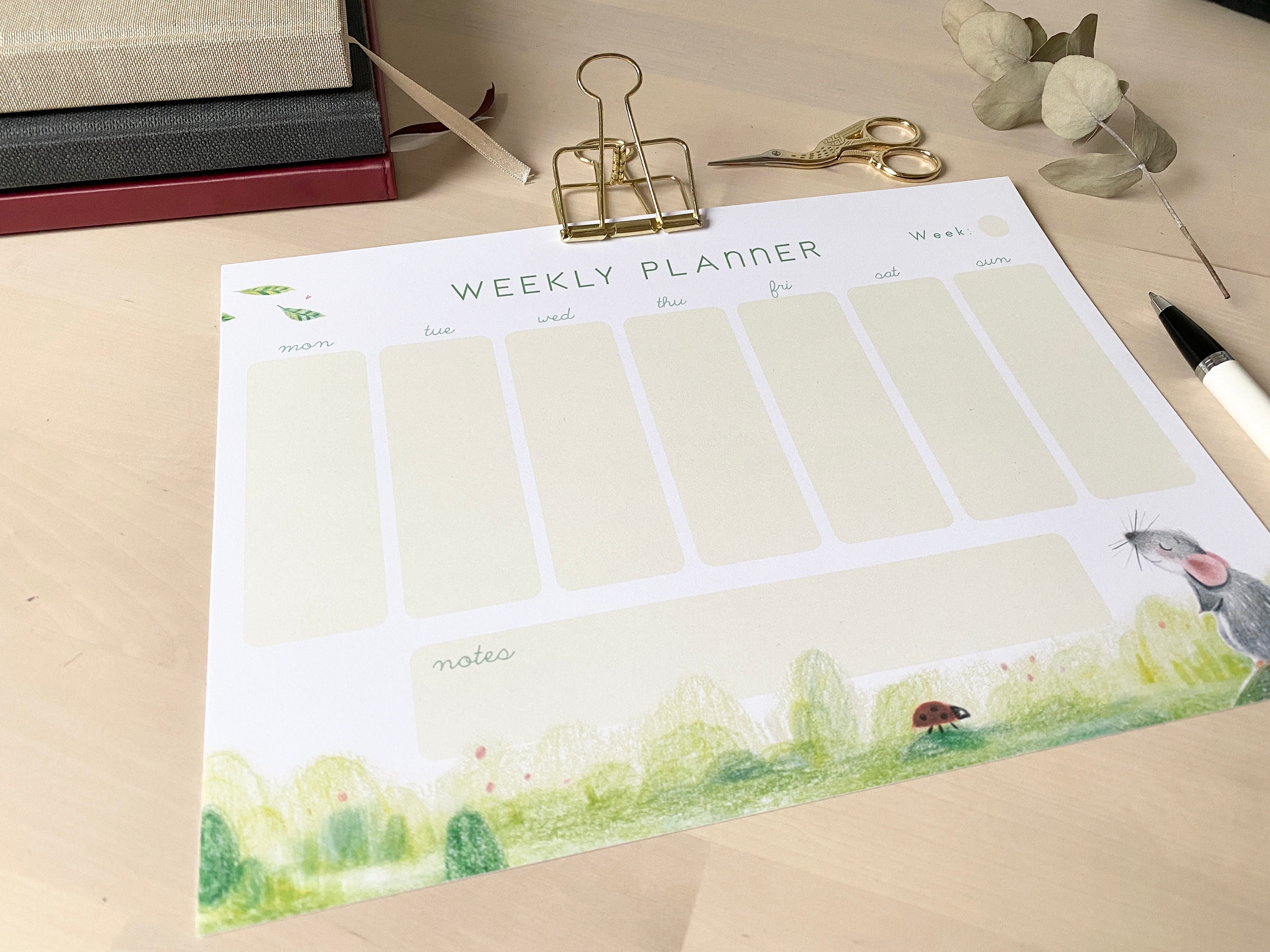 Cute Weekly Planner Printable Undated Green Horizontal Planner Spread ...