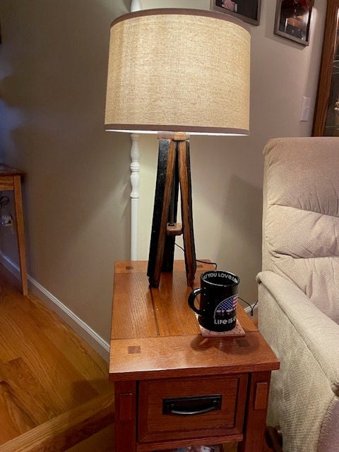Wood Floor Lamp With Sewing Box or Storage Compartment, Lamp Side