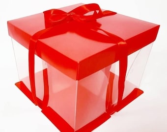 Rote quadratische Klare Kunststoff Tortendose mit weißem Deckel 3 Stück
