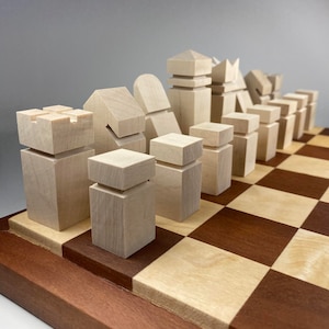 Mid Century Modern Wood Chess Piece Set // Size Large (pieces only, board not included)