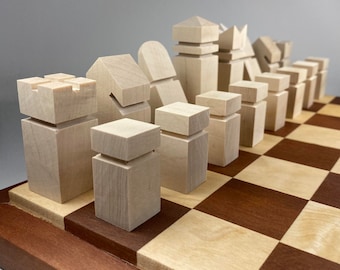 Mid Century Modern Wood Chess Piece Set // Size Large (pieces only, board not included)