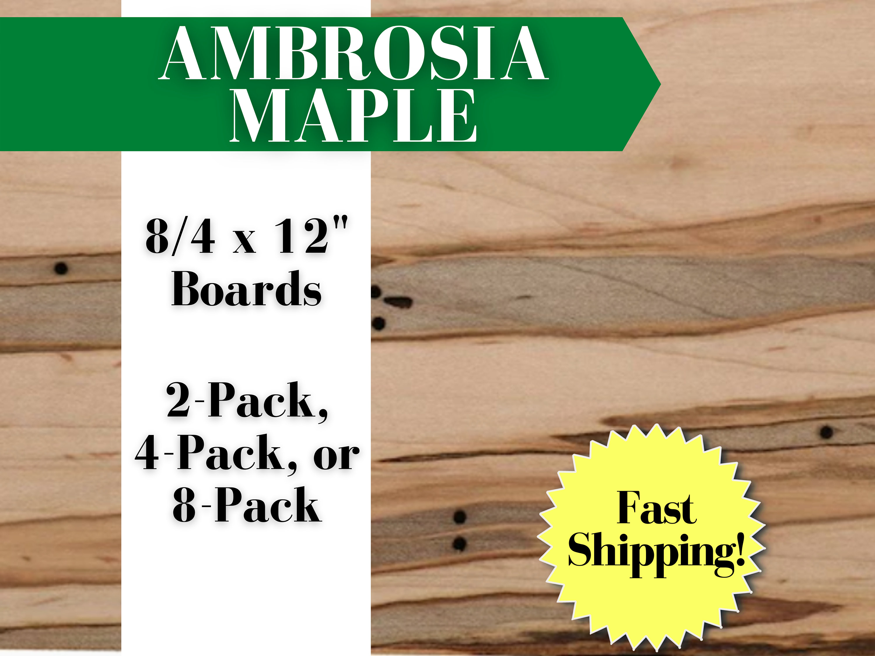 8/4 Ambrosia Maple Lumber // 12 L X 2-8 W, S3S/S4S Wood Boards 2-pack,  4-pack, or 8-pack 