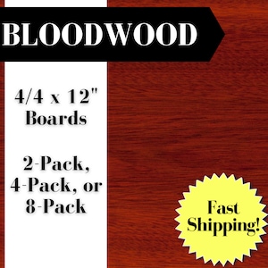 4/4 Bloodwood Lumber // 12&quot; L x 2-8&quot; W, S4S Wood Boards (2-Pack, 4-Pack, or 8-Pack)