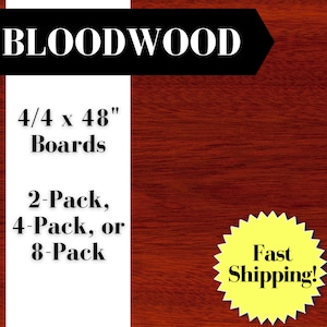 4/4 Bloodwood Lumber // 48&quot; L x 2-8&quot; W, S4S Wood Boards (2-Pack, 4-Pack, or 8-Pack)