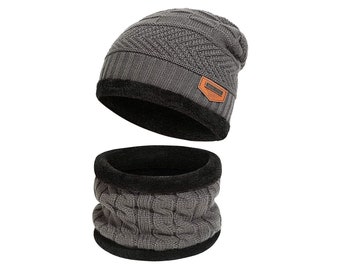 Children Boy Girl's Hat Circle Scarf Set Winter Warm Knit Fleeced Beanie Cap Children Boy Girl's Hat Circle Scarf Set Winter Warm Knit Fleeced Beanie Cap