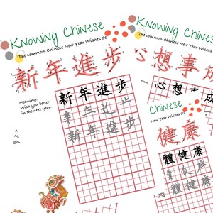 Hoja de trabajo de caracteres chinos / Aprendizaje de caligrafía china / Imprimible / Escritura a mano china / Avanzado - CNY