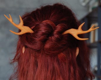 Deer antlers hairpin, set of two handmade wooden hair fork, hair accessory, wedding hair accessories