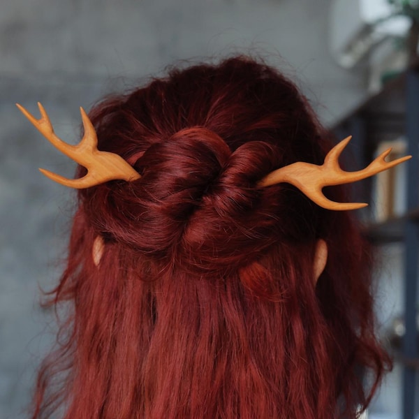 Spinka do włosów z poroża jelenia, zestaw dwóch ręcznie robionych drewnianych spinek do włosów, ozdoba do włosów, ślubna ozdoba do włosów