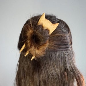Handmade Wooden Hair Fork Cat Design – Unique Gift, Hair Accessory for Medium and Long Hair