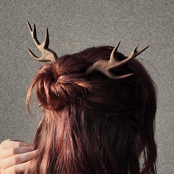 Deer antlers hairpin, set of two handmade wooden hair fork, walnut hair accessory, wedding hair accessories