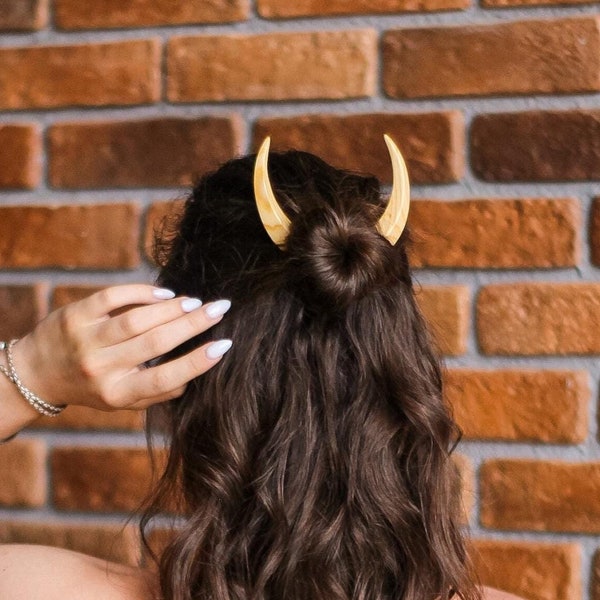 Spinka do włosów w kształcie księżyca, ręcznie robiona drewniana spinka do włosów w kształcie księżyca, ozdoba do włosów w kształcie półksiężyca, ślubne akcesoria do włosów