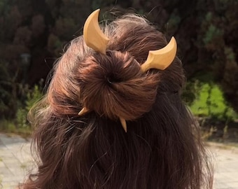 木製ホーンヘアスティック – 手作りヘアアクセサリー2本セット