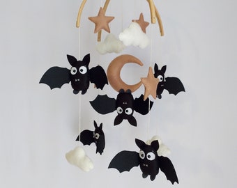 Bat Baby Mobile: Halloween Nursery Decor, Black & White Hanging Bats