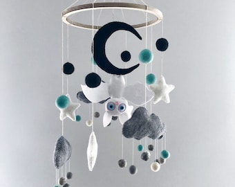 Bat Baby Mobile: Halloween Nursery Decor, Black & White Felt