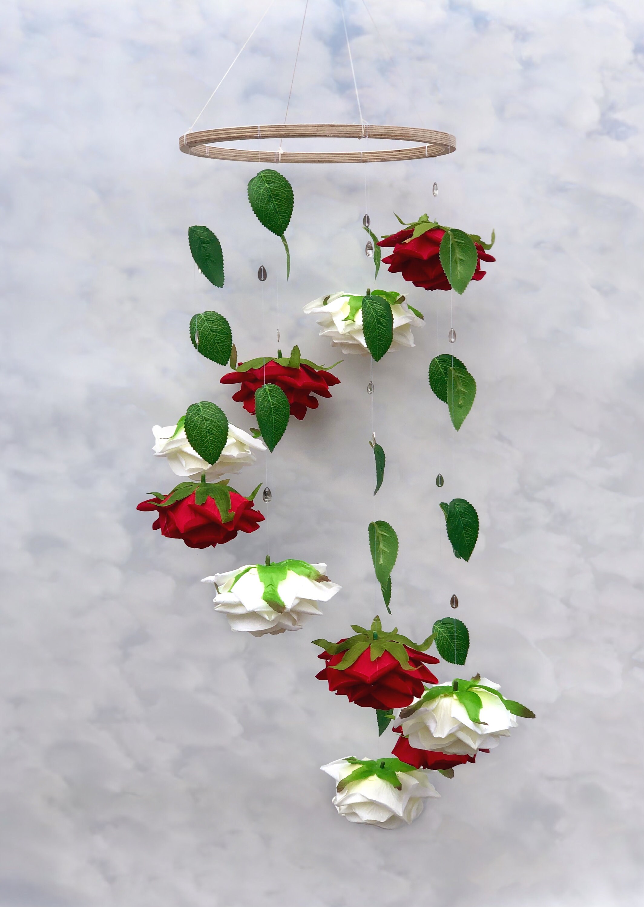 Flower mobile Floral baby mobile Rose mobile Red and white Etsy