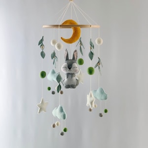Bunny baby mobile for crib, Rabbit baby mobile, Felt bunny mobile, Woodland bunny mobile, Rabbit star’s cloud mobile, Gift baby mobile