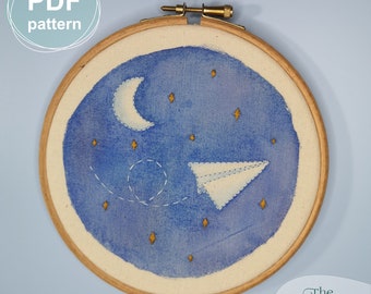 Paper plane embroidery pattern, PDF digital download