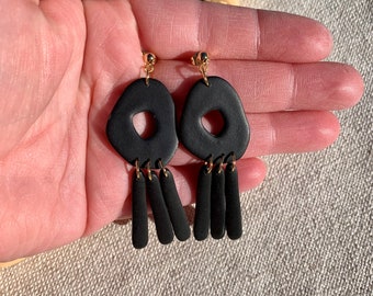 Clay earrings handmade, black earrings, gifts under 25, statement earrings, tiered earrings, business casual earrings, jewelry for women