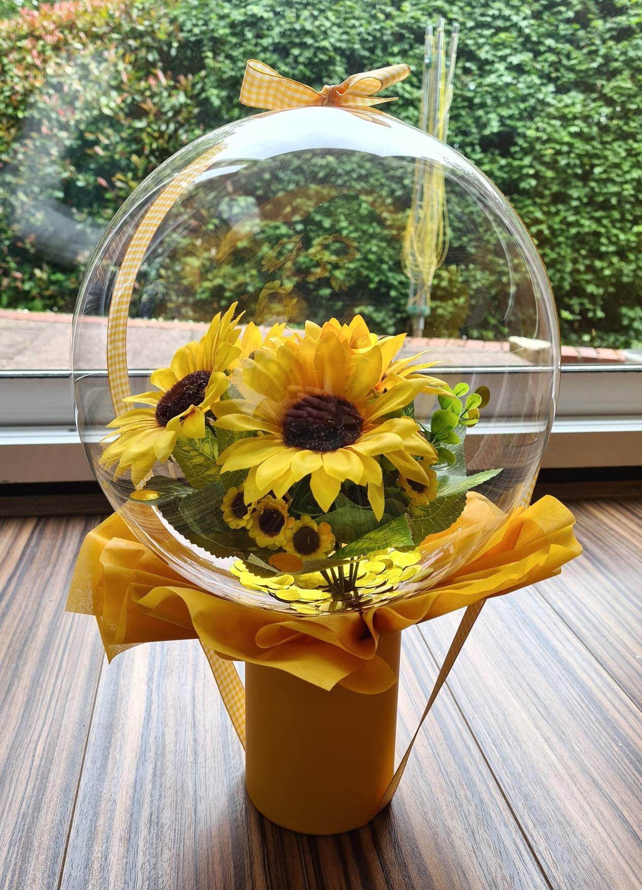 Sunshine Yellow Sunflower Balloon Flower Bouquet Etsy