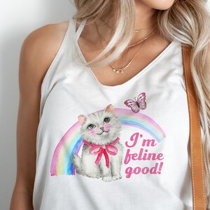 Retro Cat Tank Top - Kitschy Tacky Kitten Butterflies Sleeveless Shirt - Grandma Fashion Unisex Tee