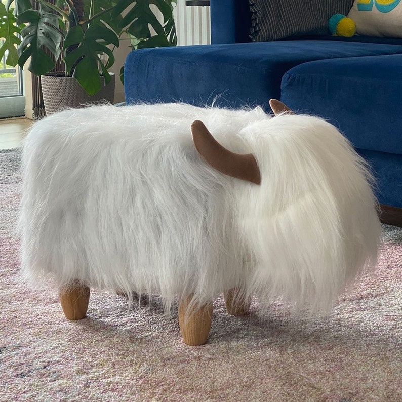 White Highland Cow Footstool Etsy