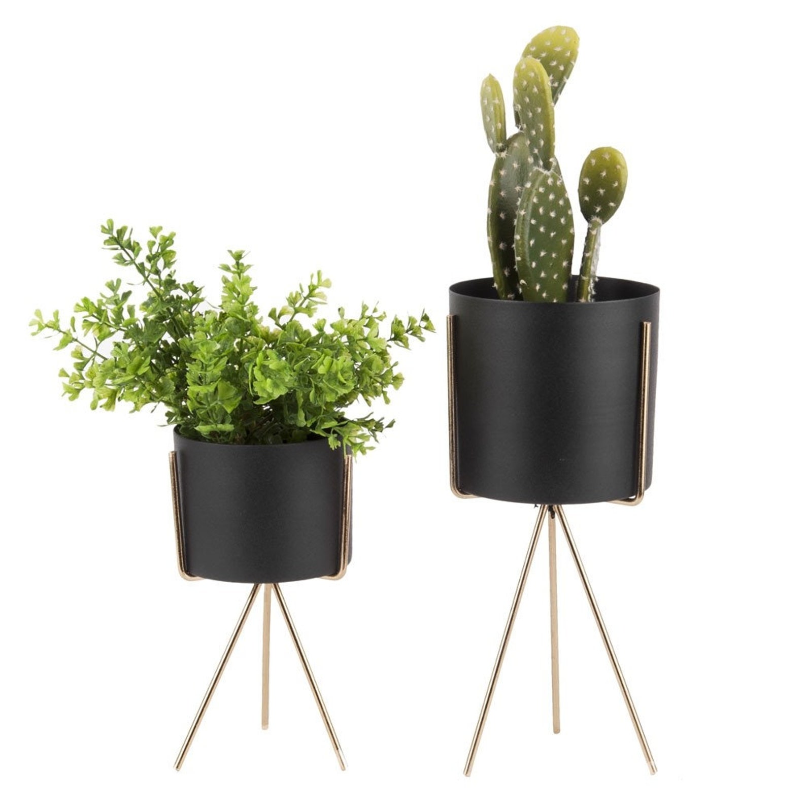Pedestal Plant Pot Set Black Etsy