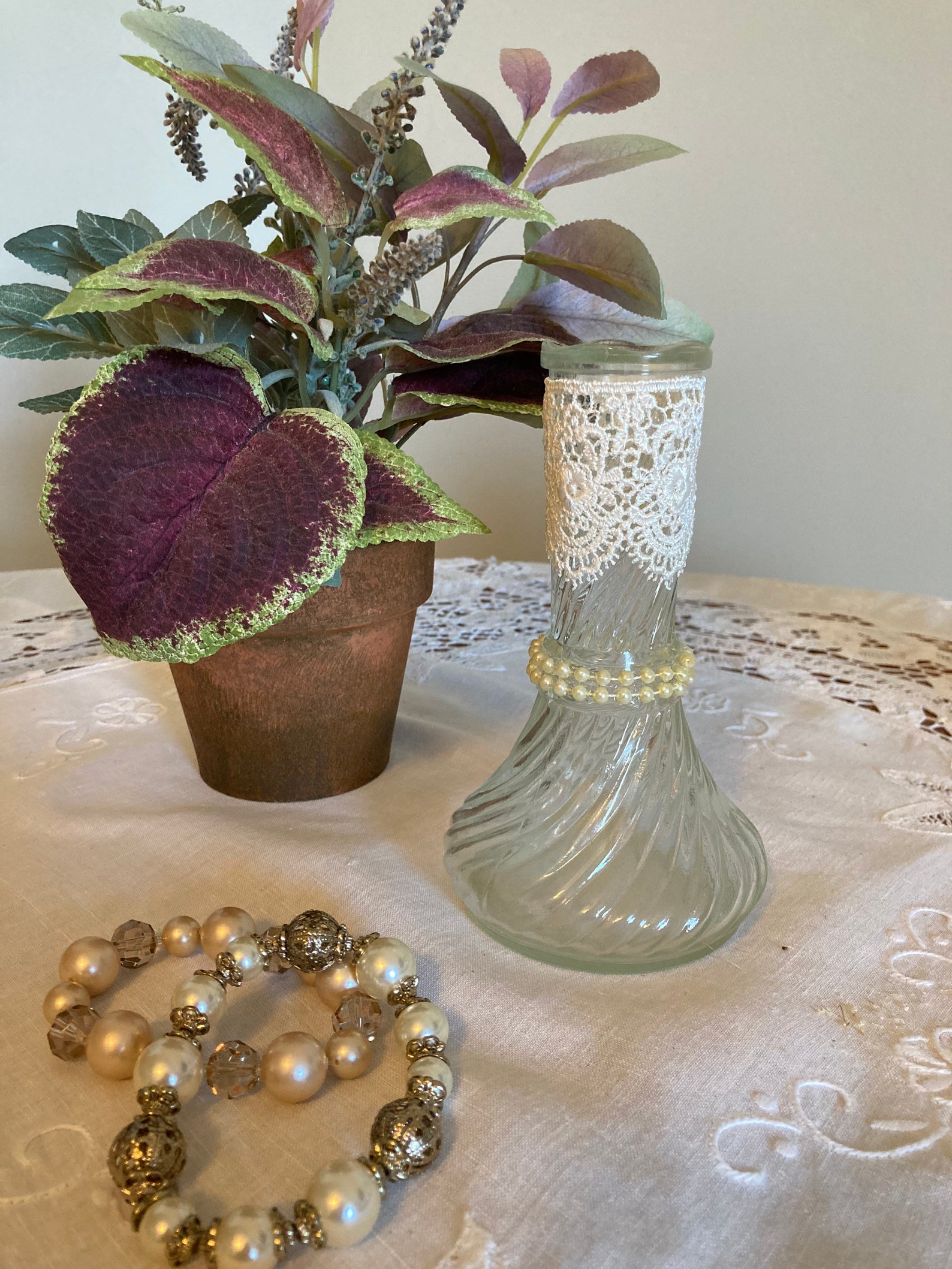 Shabby Chic Glass Candle Holders set of 3 Etsy