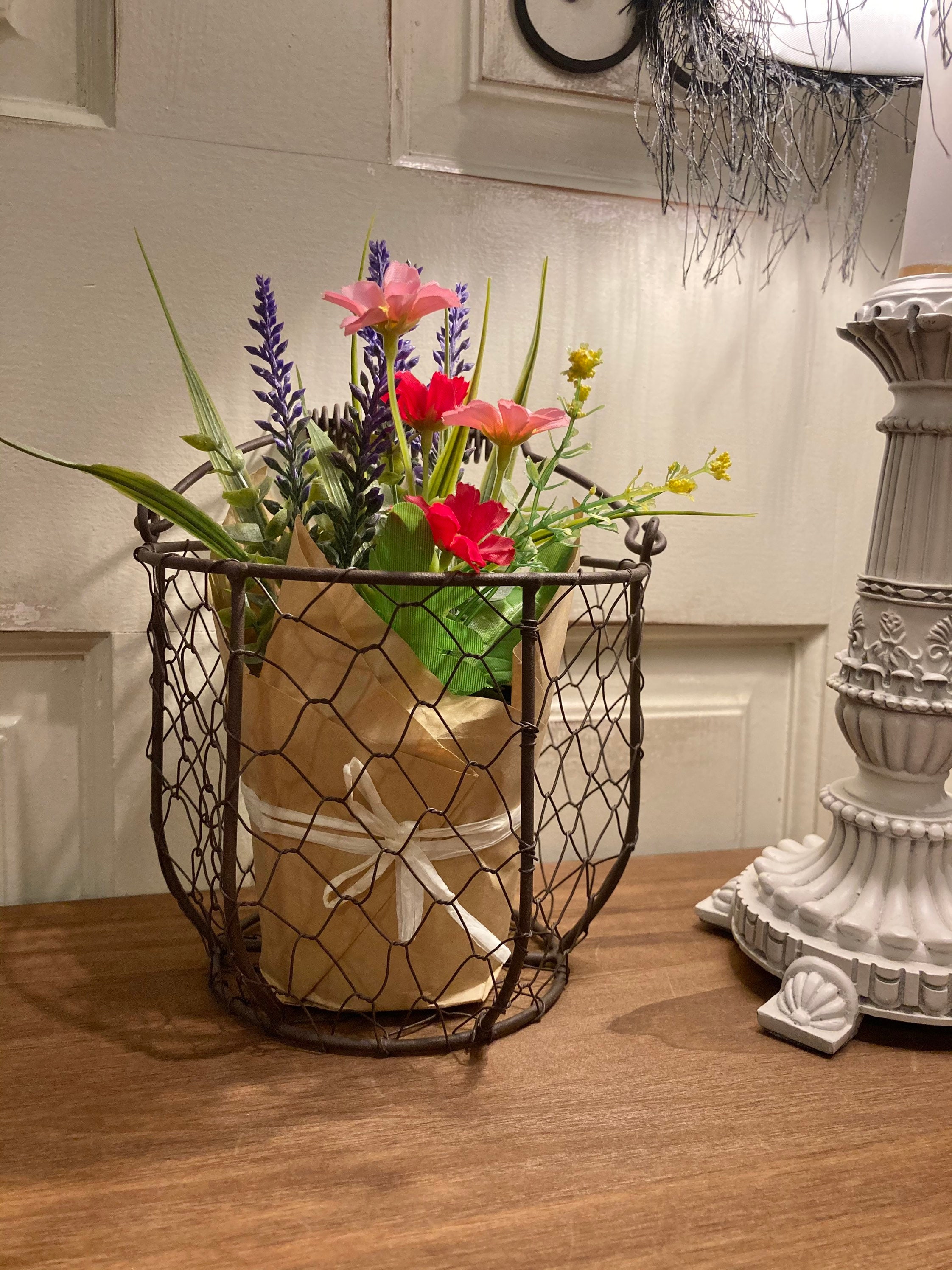 Chicken Wire Basket of Flowers Etsy