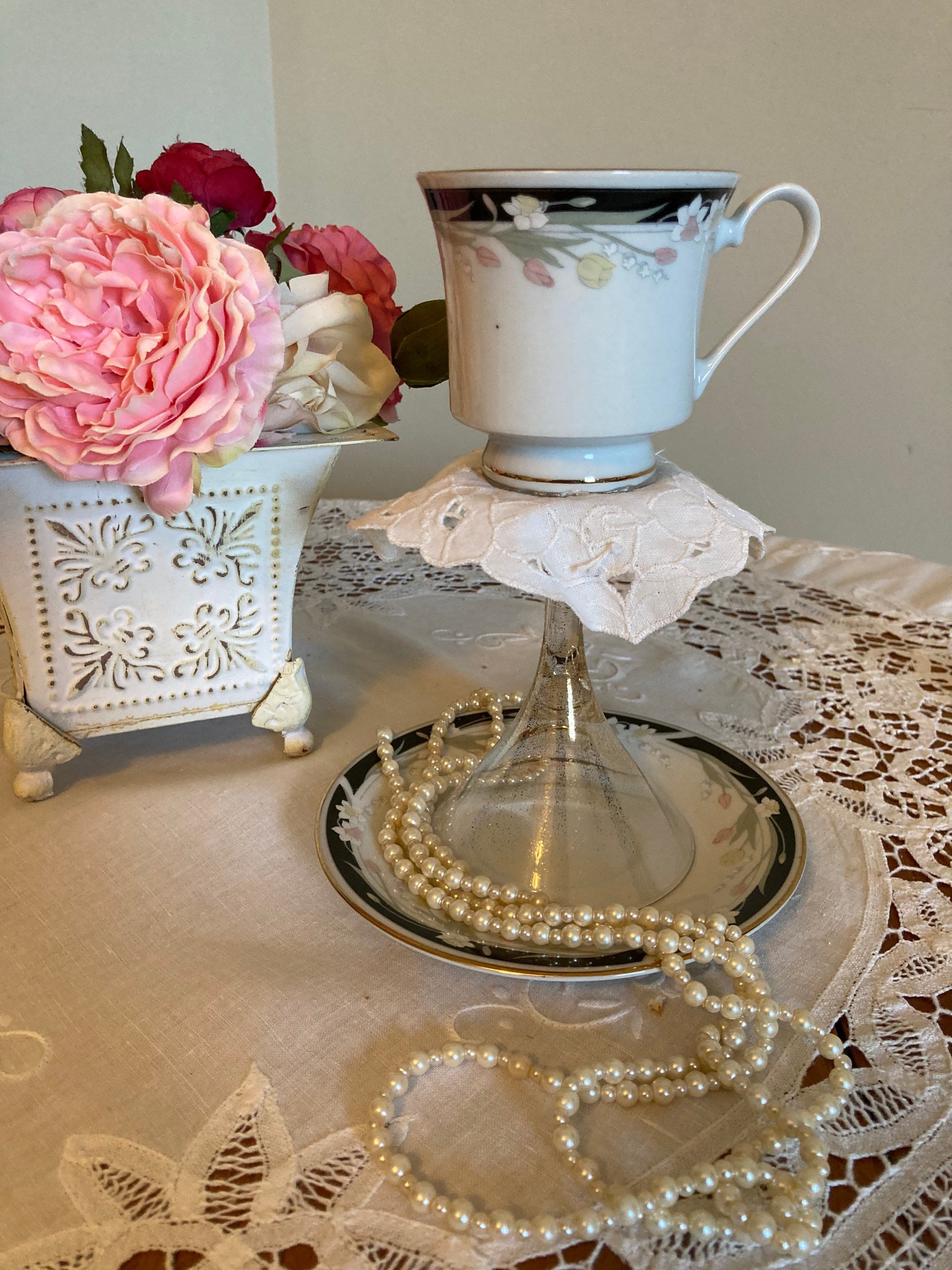 Vintage Shabby Chic Glass Tea Cup Candle Holder Etsy