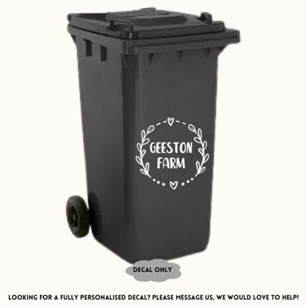 Wheelie Bin Decals Personalised Bin Stickers Sets of 2,3,4 Available or Single Decals