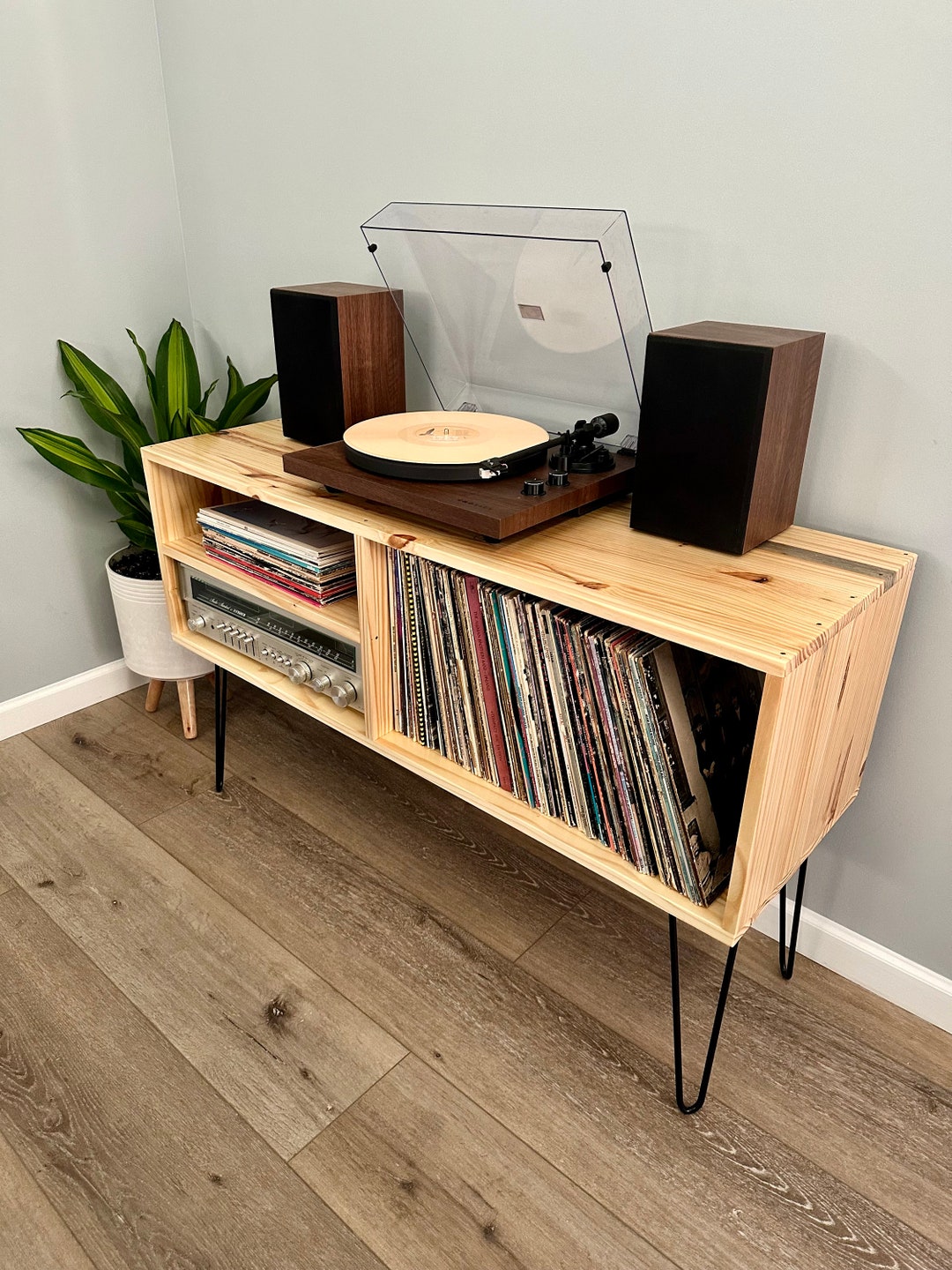 Handmade Solid Wood Vinyl Record Stand With Receiver Shelf - Etsy